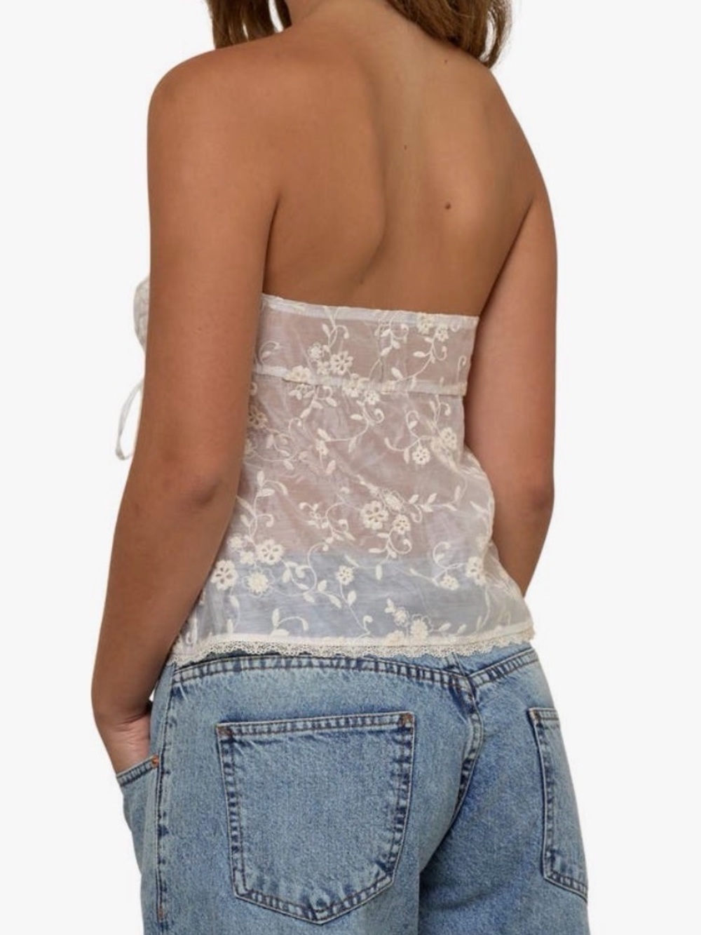 Motel Gretaili Strapless Sheer Embroidered Split Front Top - Picture 2 of 3